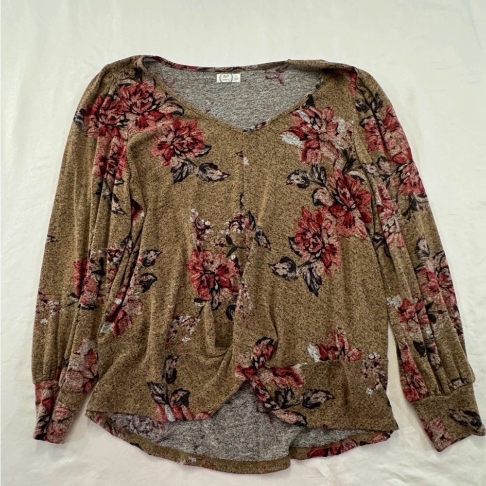 Maurices 24/7‎ Women Floral Yellow Blouse Top Long Sleeve Size X-Large